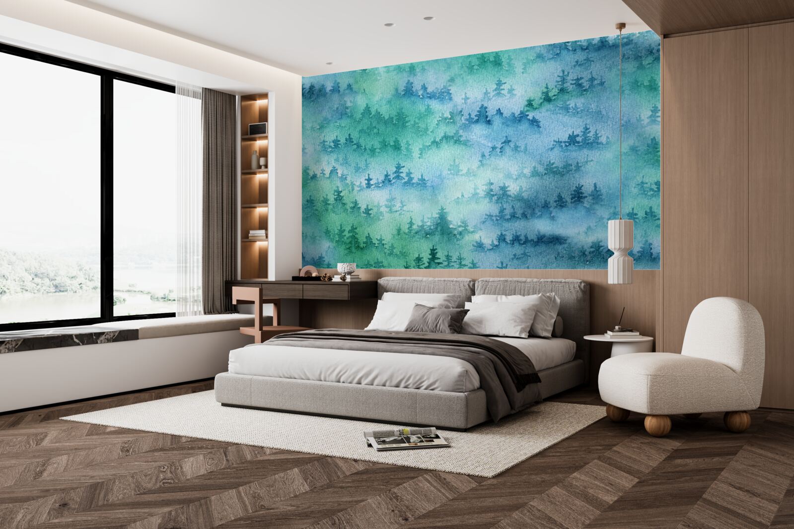 Фотошпалери хвойний ліс оповитий густим туманом