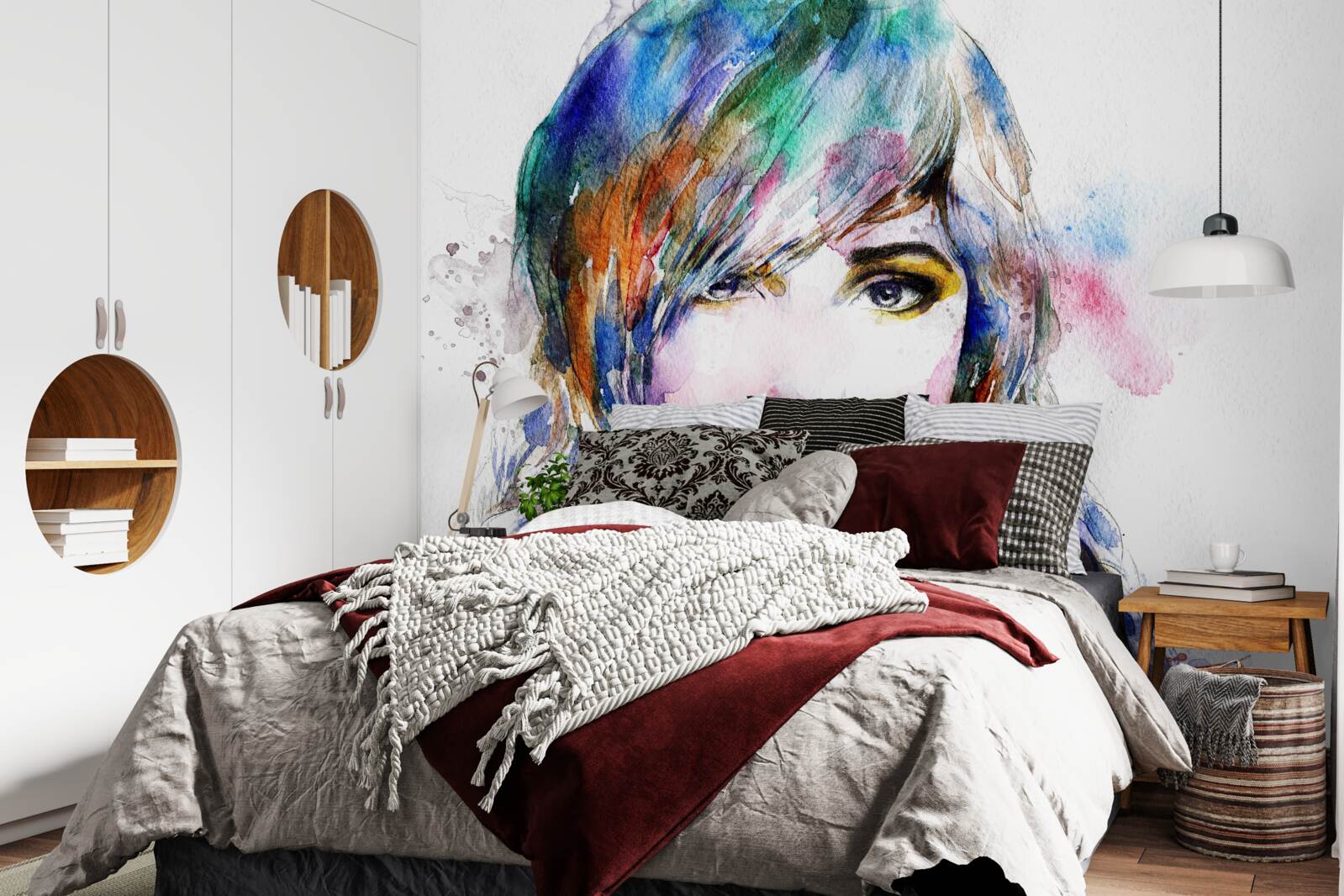 Фотошпалери зображення дівчини, виконане яскравими акварельними фарбами