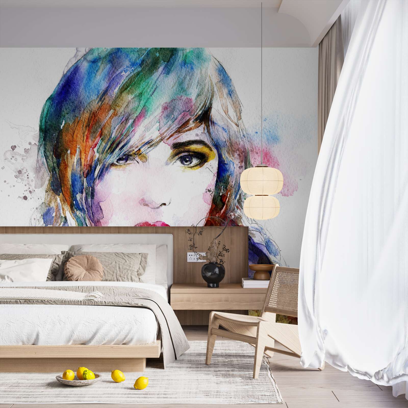 Фотошпалери зображення дівчини, виконане яскравими акварельними фарбами