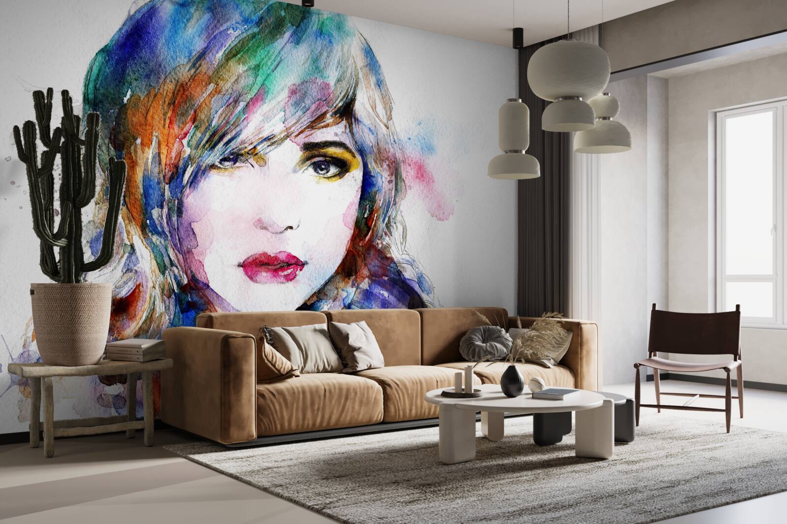 Фотошпалери зображення дівчини, виконане яскравими акварельними фарбами