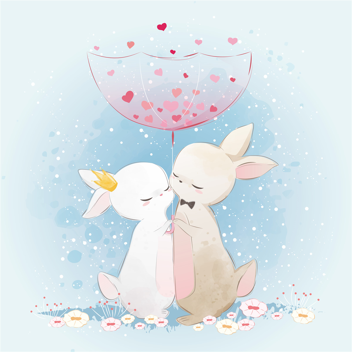 Фотошпалери закохані зайчики під парасолькою