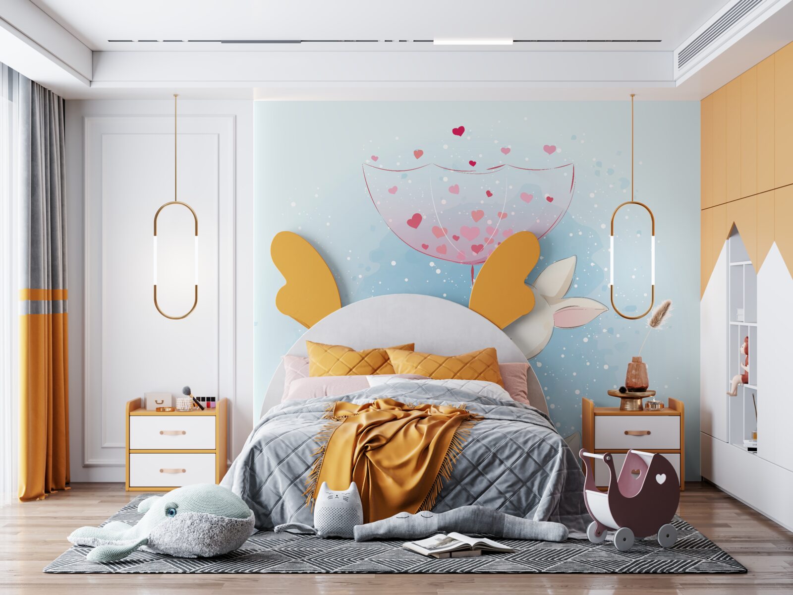 Фотошпалери закохані зайчики під парасолькою