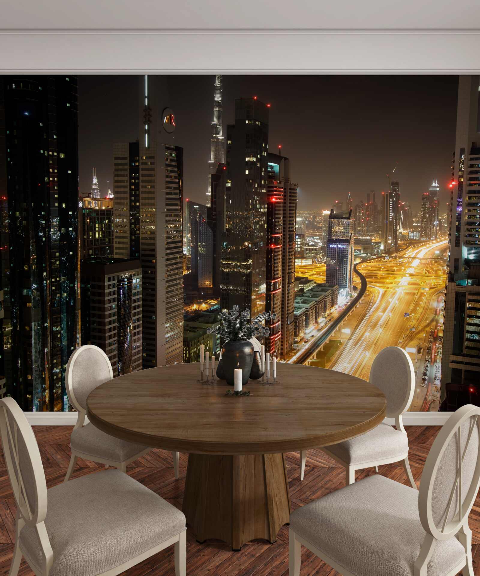 Фотошпалери нічний проспект оточений багатоповерховими житловими будинками