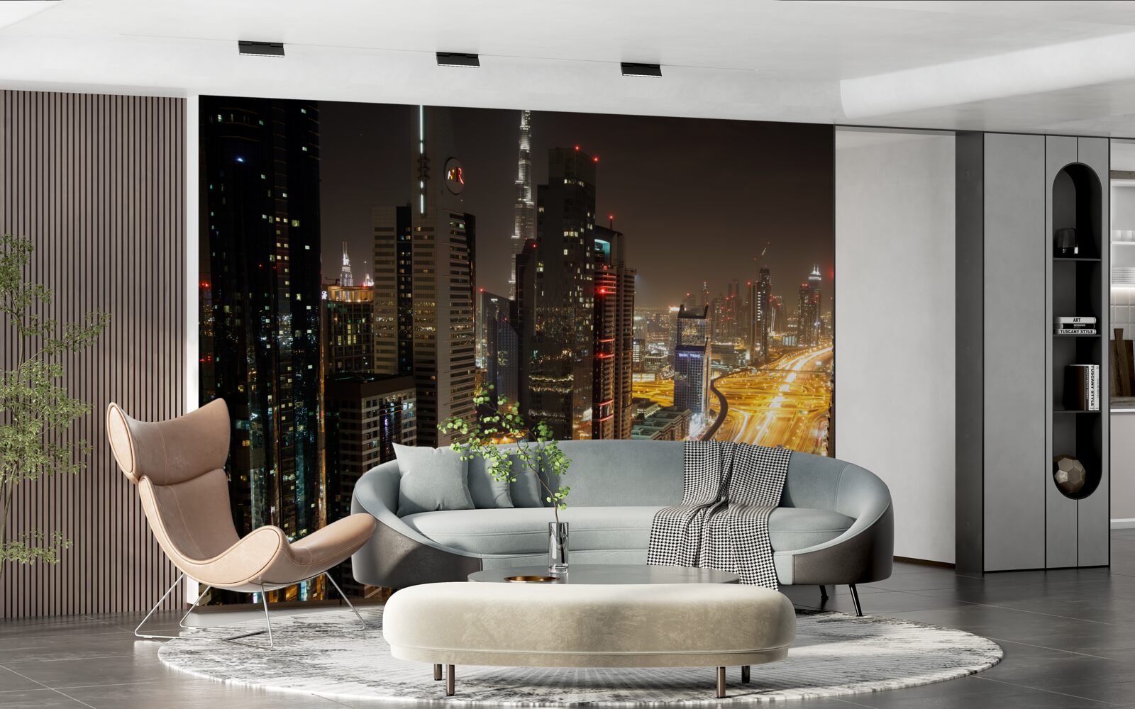 Фотошпалери нічний проспект оточений багатоповерховими житловими будинками