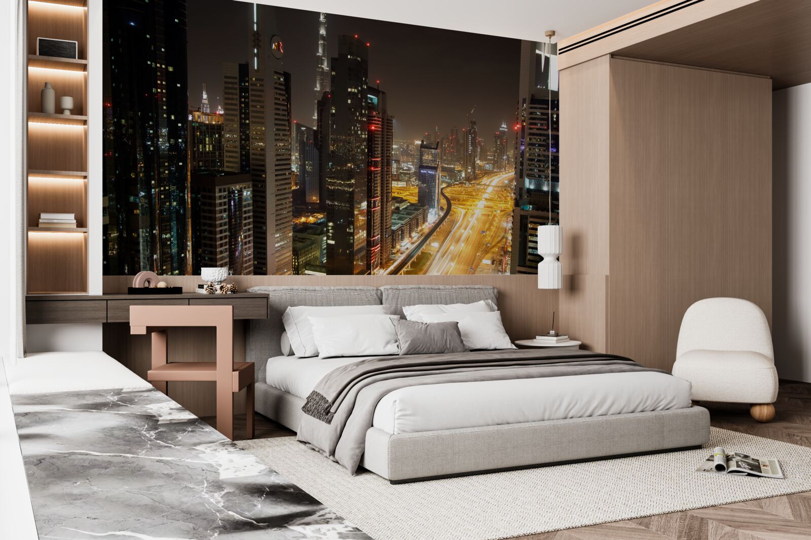 Фотошпалери нічний проспект оточений багатоповерховими житловими будинками