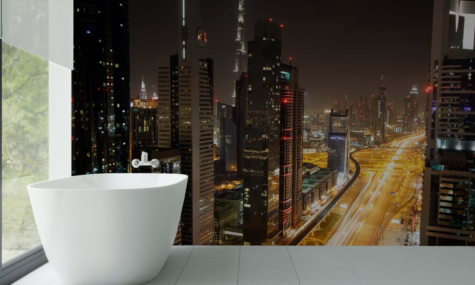 Фотошпалери нічний проспект оточений багатоповерховими житловими будинками