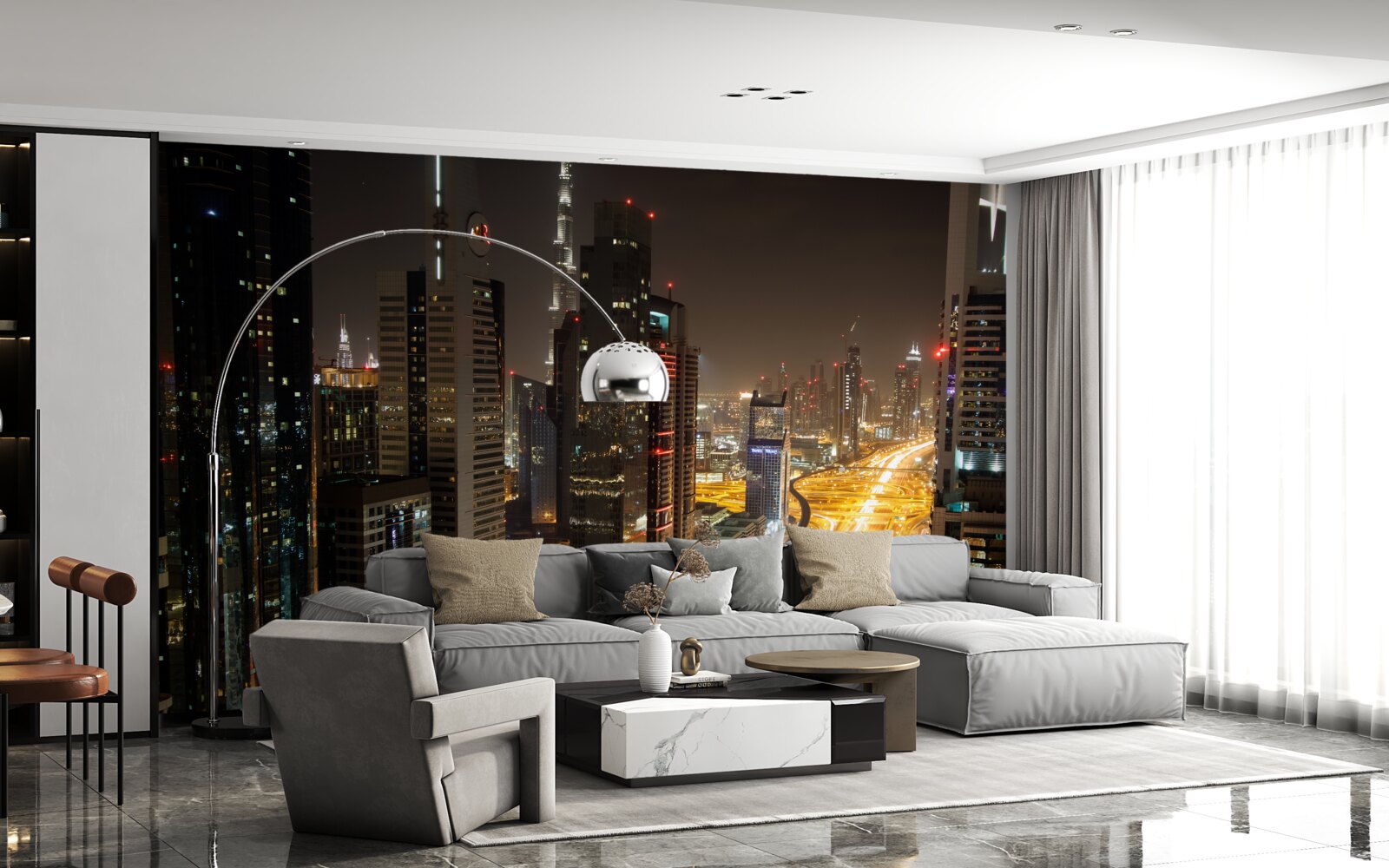 Фотошпалери нічний проспект оточений багатоповерховими житловими будинками