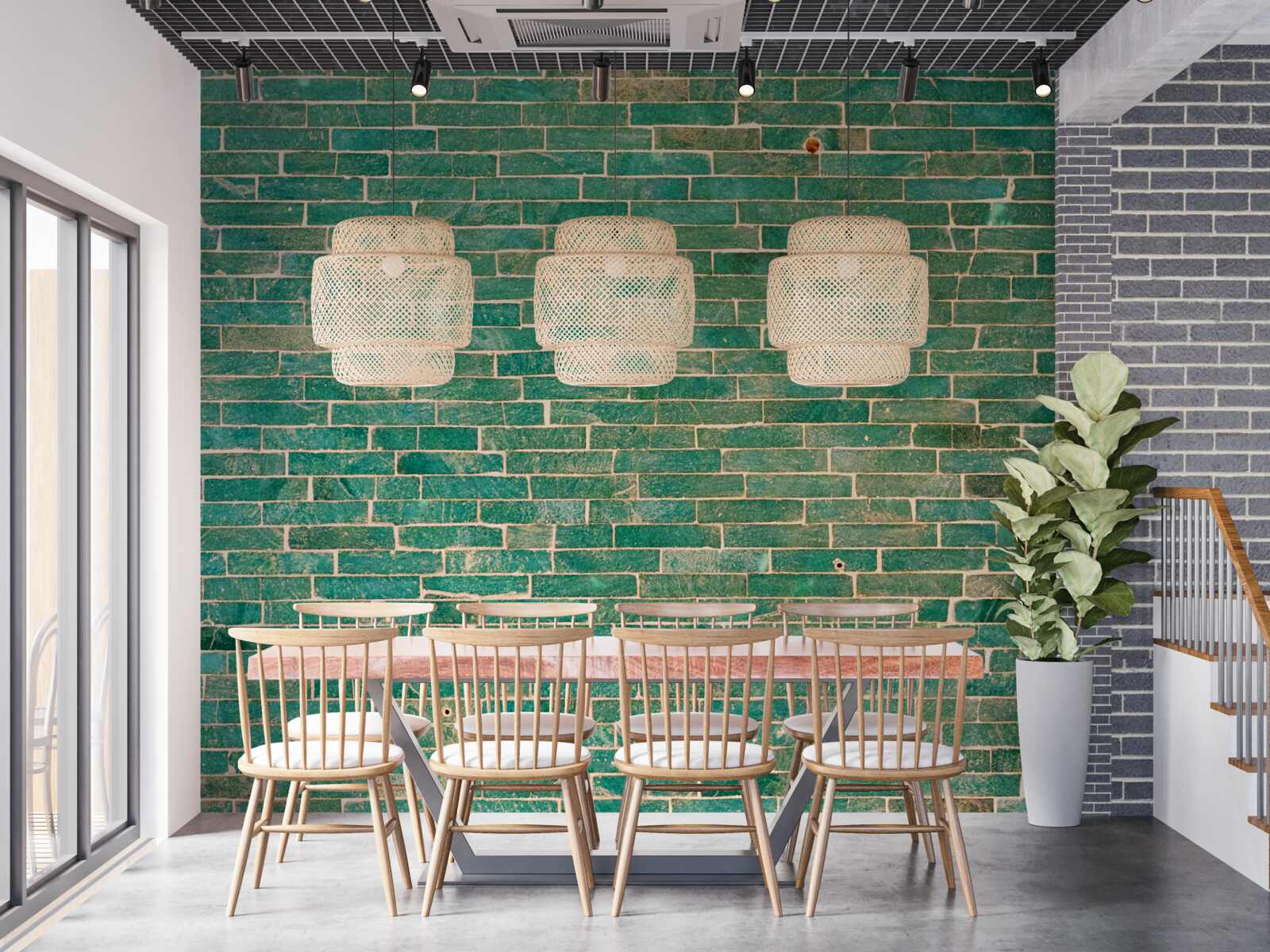 Фотошпалери Цегляна стіна пофарбована в зелений колір