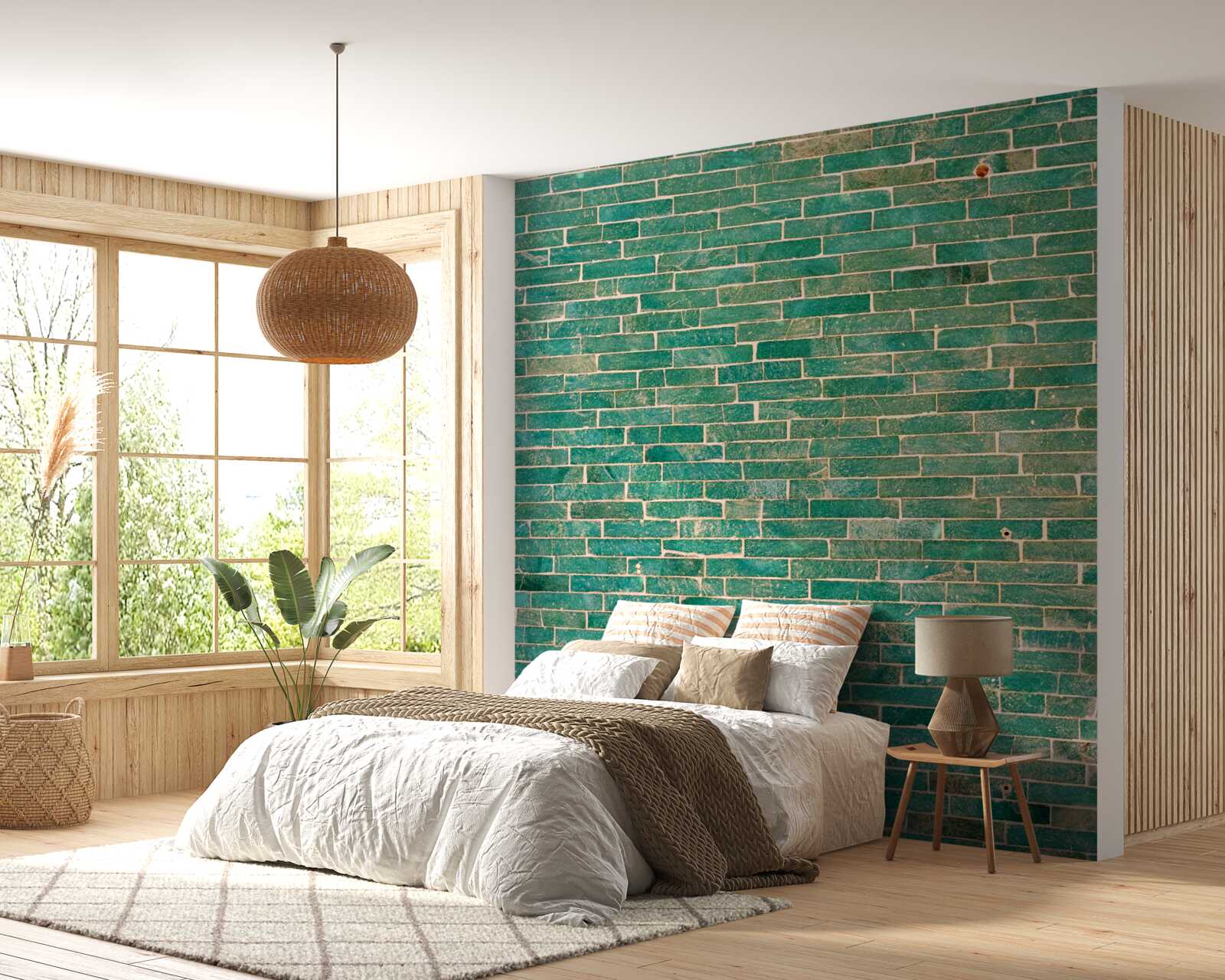 Фотошпалери Цегляна стіна пофарбована в зелений колір
