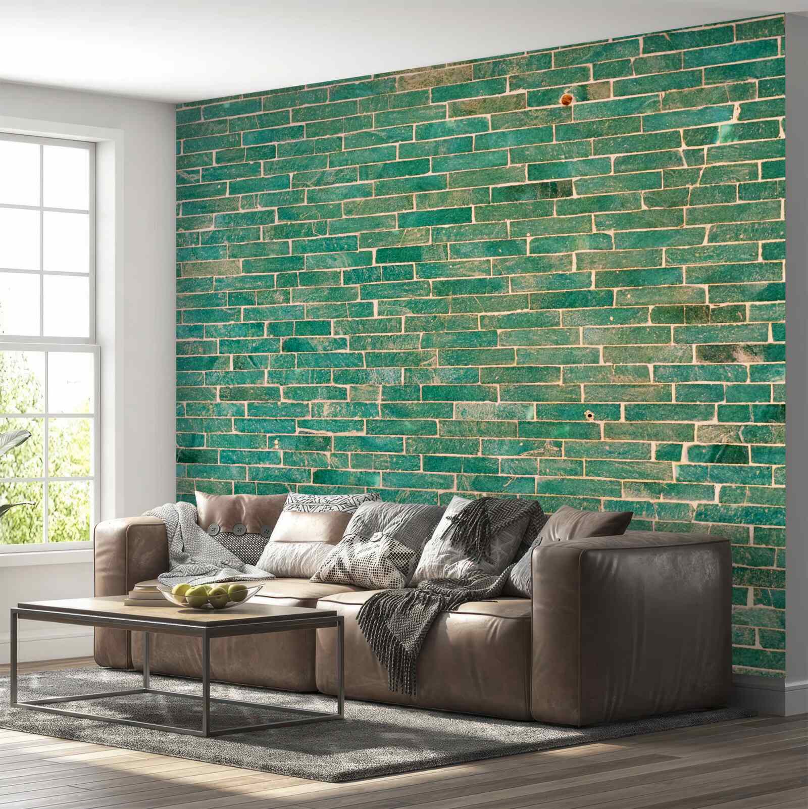 Фотошпалери Цегляна стіна пофарбована в зелений колір