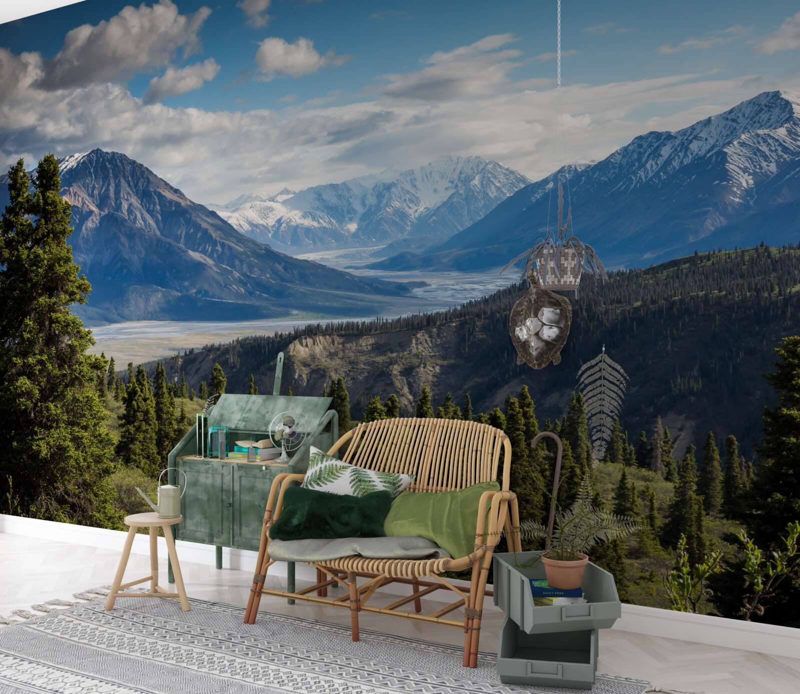 Фотошпалери гілка гір, увінчана деревами на узліссі