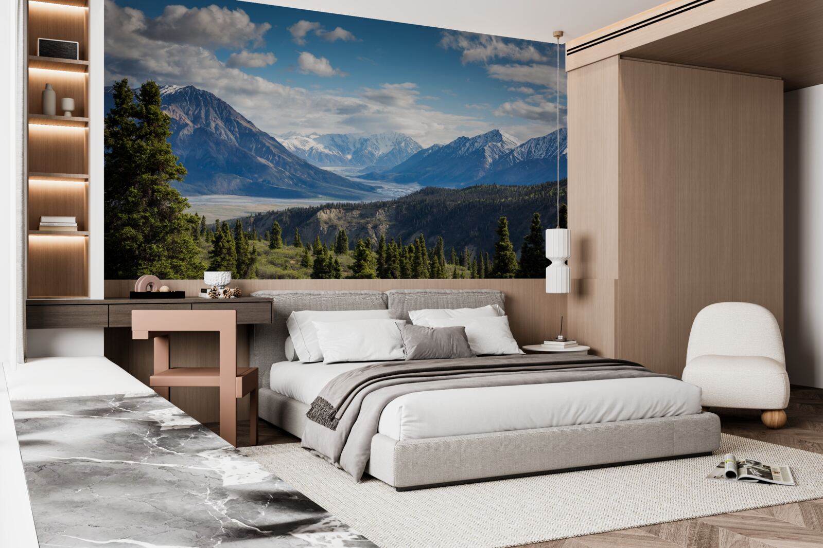 Фотошпалери гілка гір, увінчана деревами на узліссі