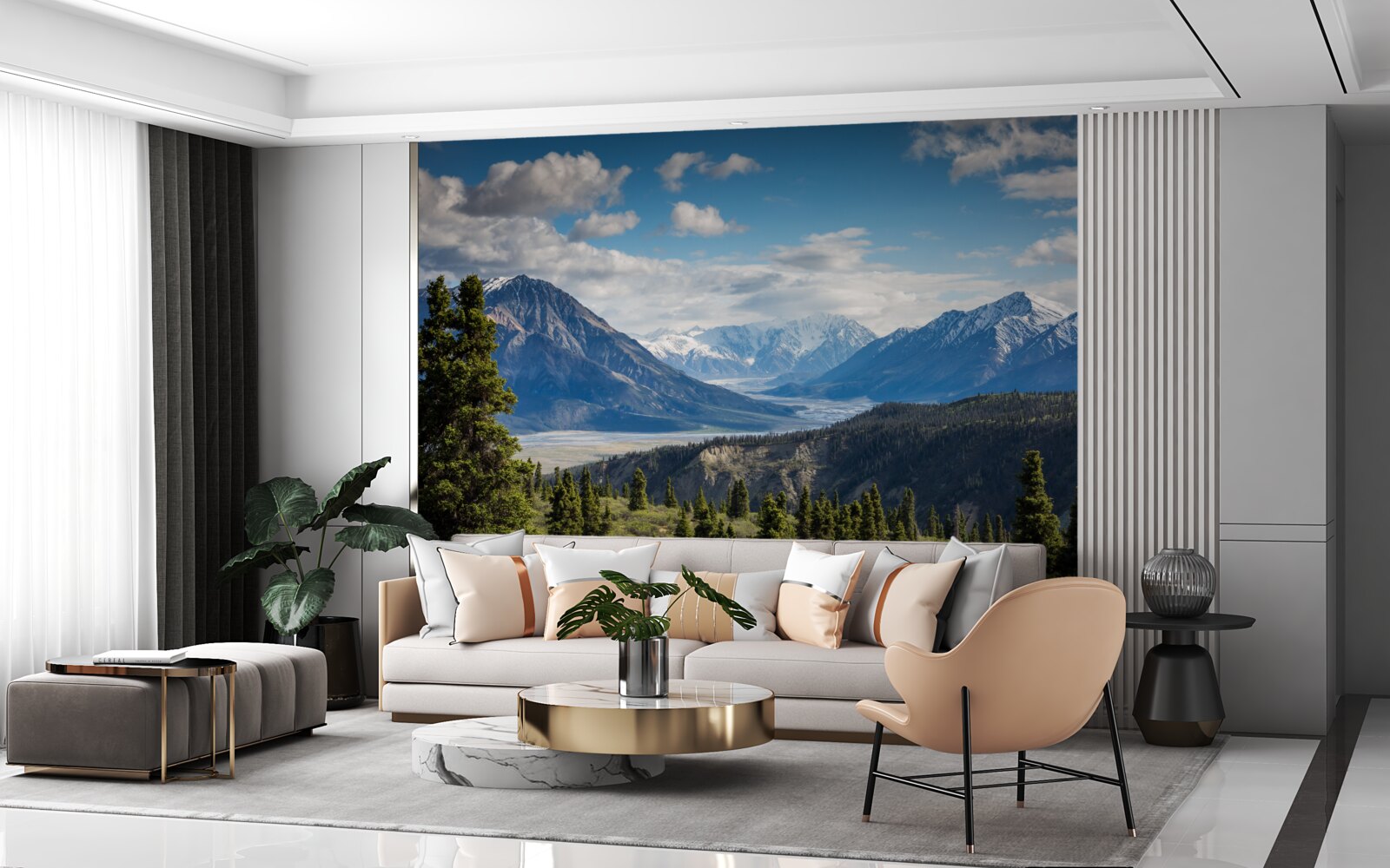 Фотошпалери гілка гір, увінчана деревами на узліссі