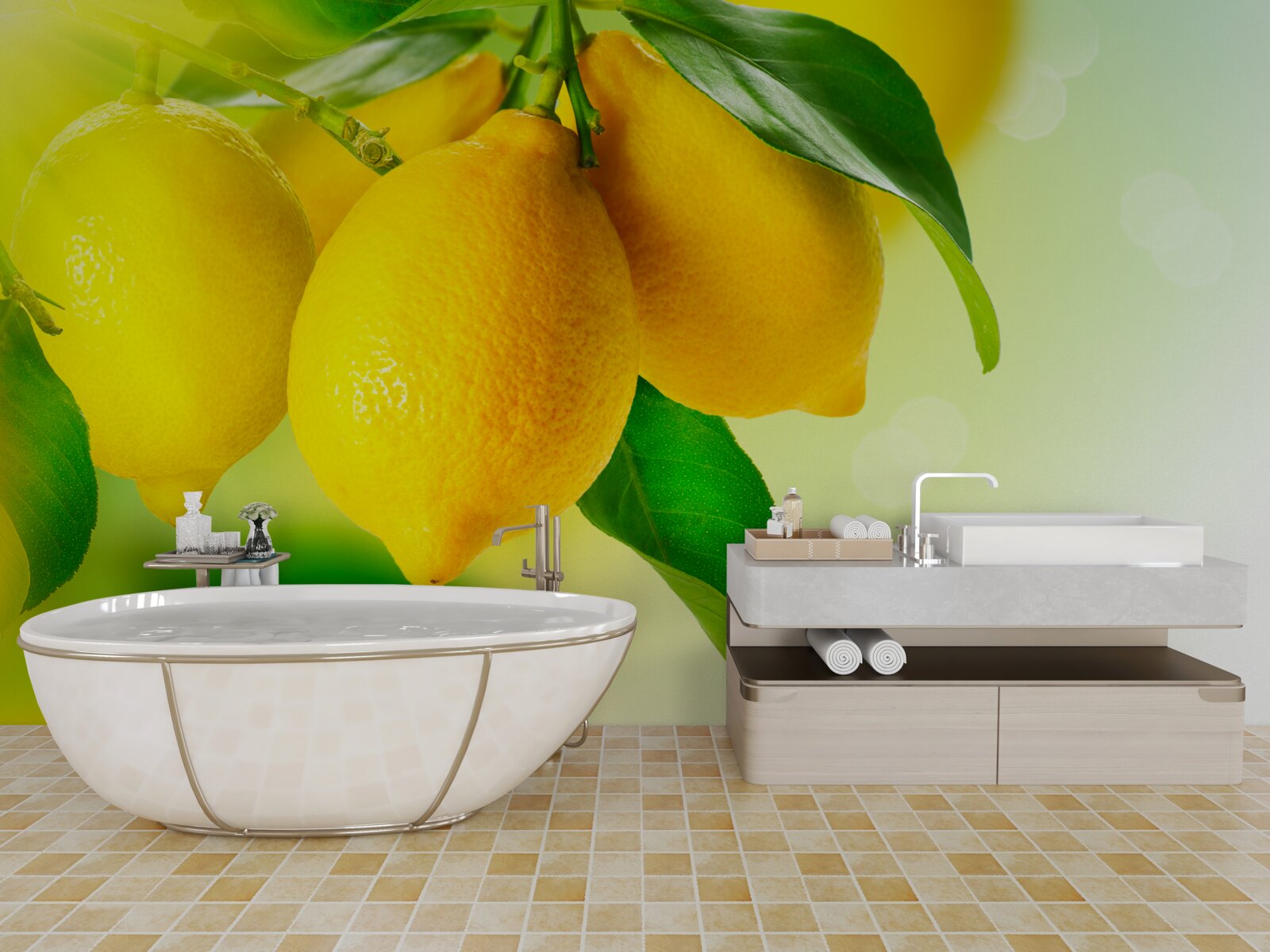 Фотошпалери лимони мають насичений жовтий колір