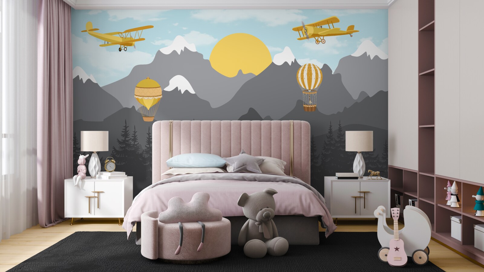 Фотошпалери летіти серед вершин на світанку