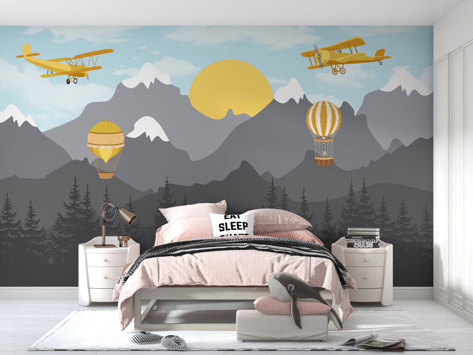 Фотошпалери летіти серед вершин на світанку