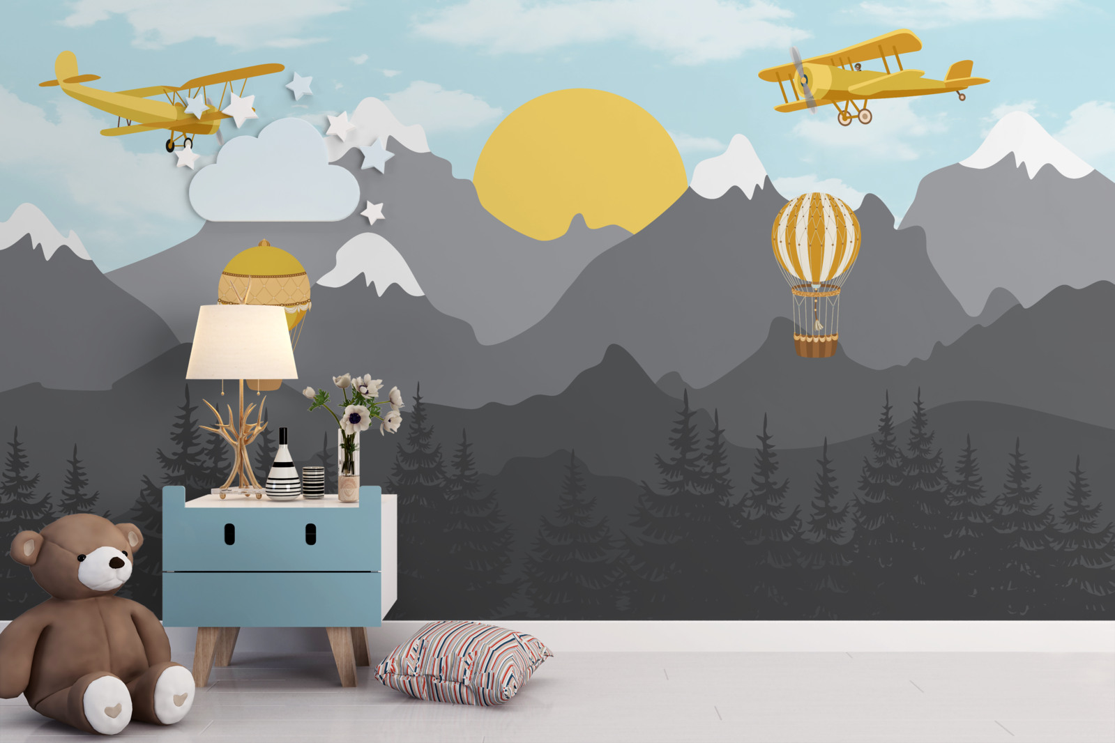 Фотошпалери летіти серед вершин на світанку