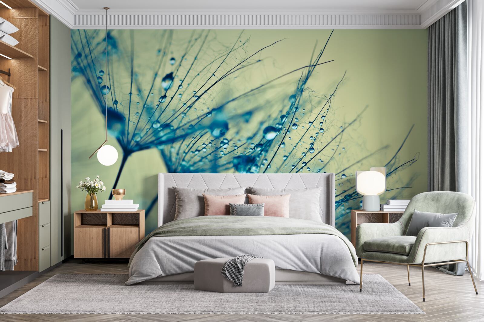 Фотошпалери кульбаба, прикрашена краплями води