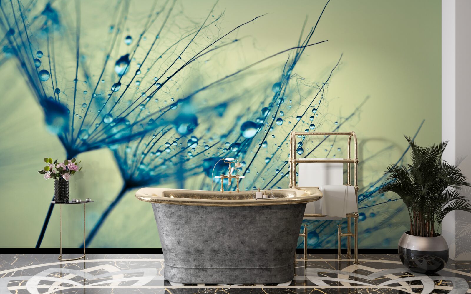 Фотошпалери кульбаба, прикрашена краплями води