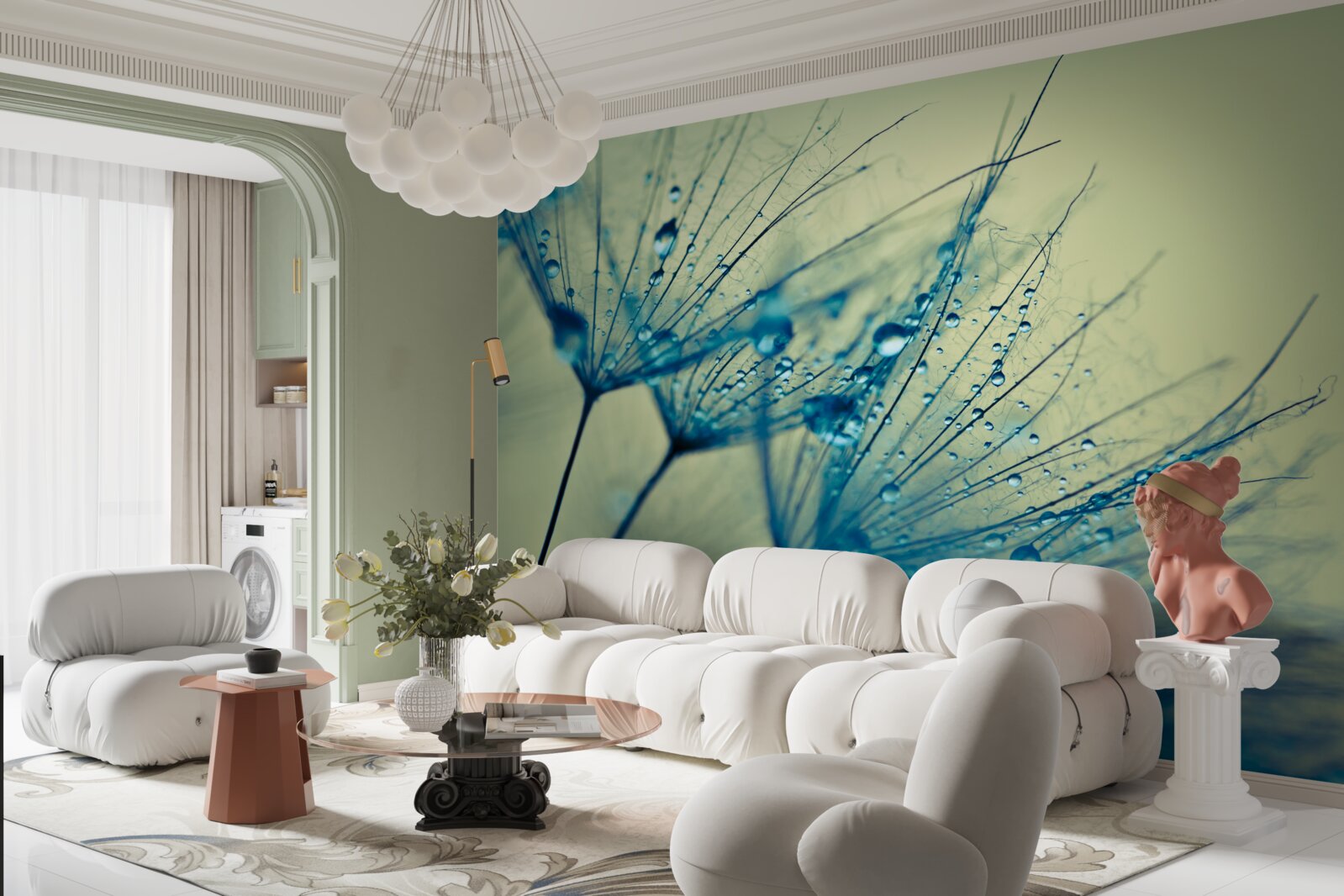 Фотошпалери кульбаба, прикрашена краплями води