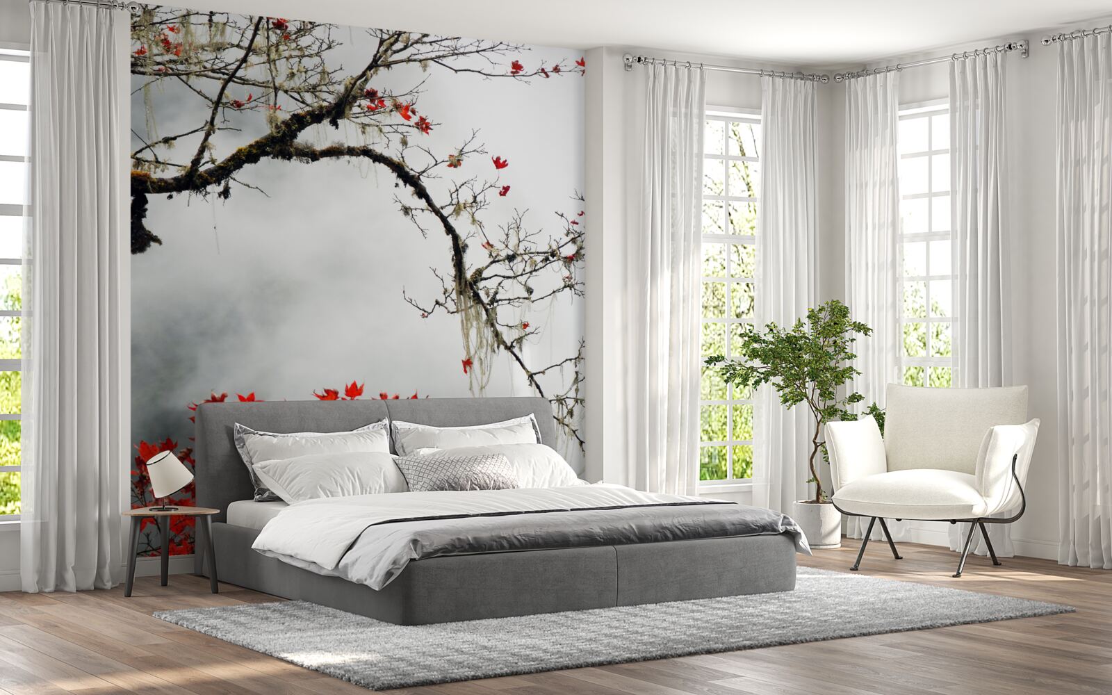 Фотошпалери гілка з листям в осінньому тумані