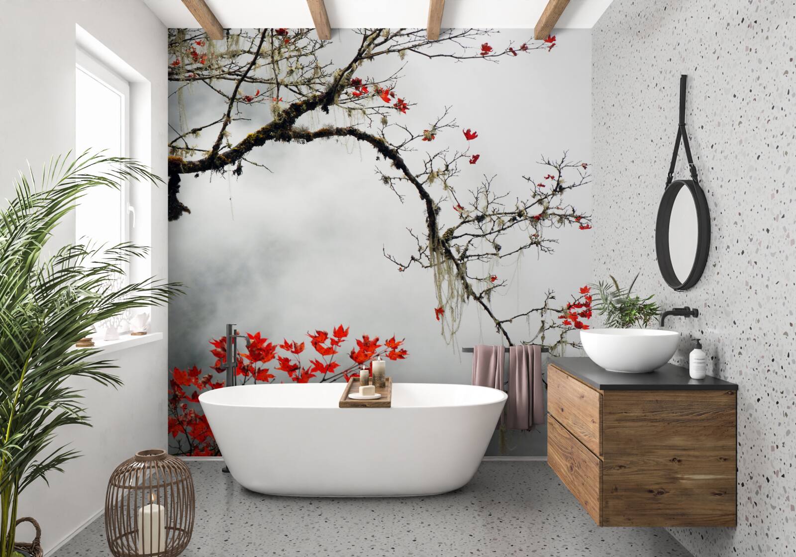 Фотошпалери гілка з листям в осінньому тумані