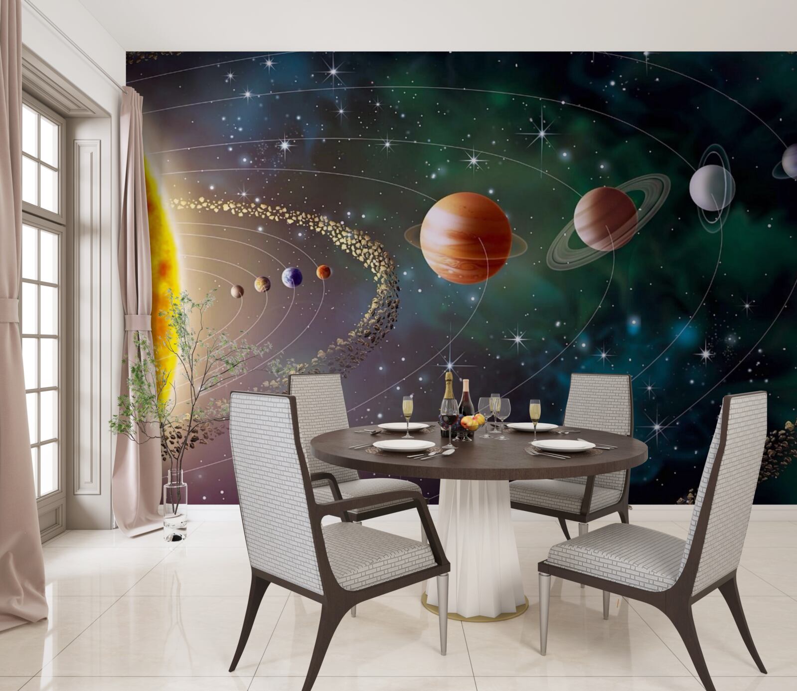 Фотошпалери космічна хода планет перед зіркою