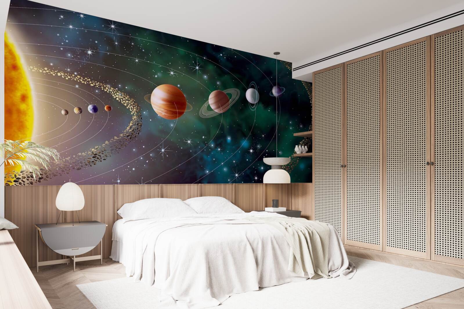 Фотошпалери космічна хода планет перед зіркою