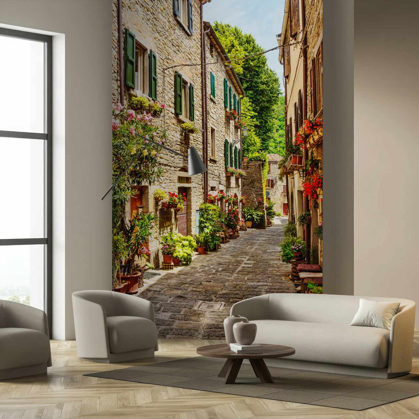 Фотошпалери набережна, оточена зеленню