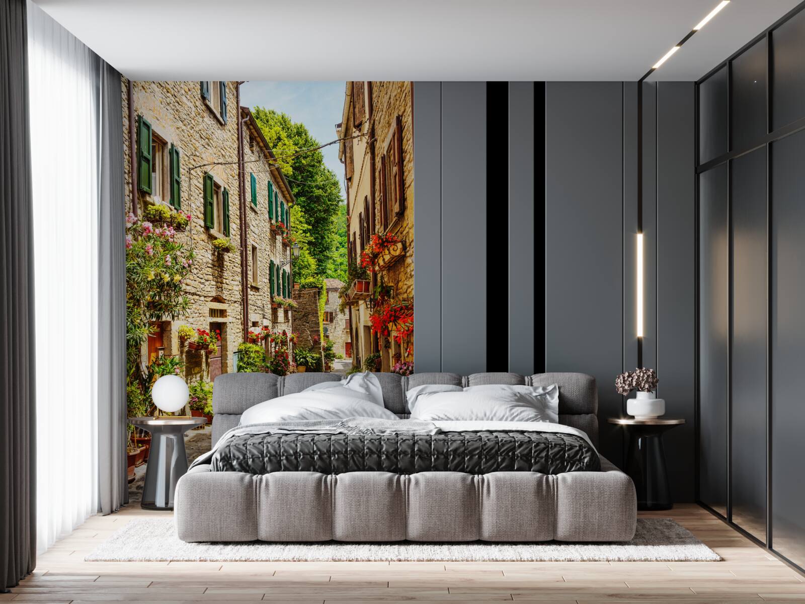 Фотошпалери набережна, оточена зеленню