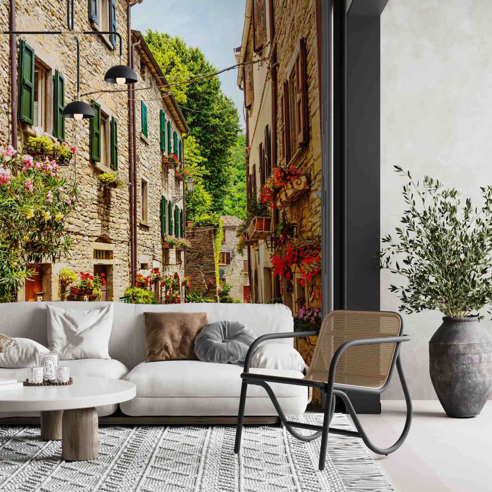 Фотошпалери набережна, оточена зеленню