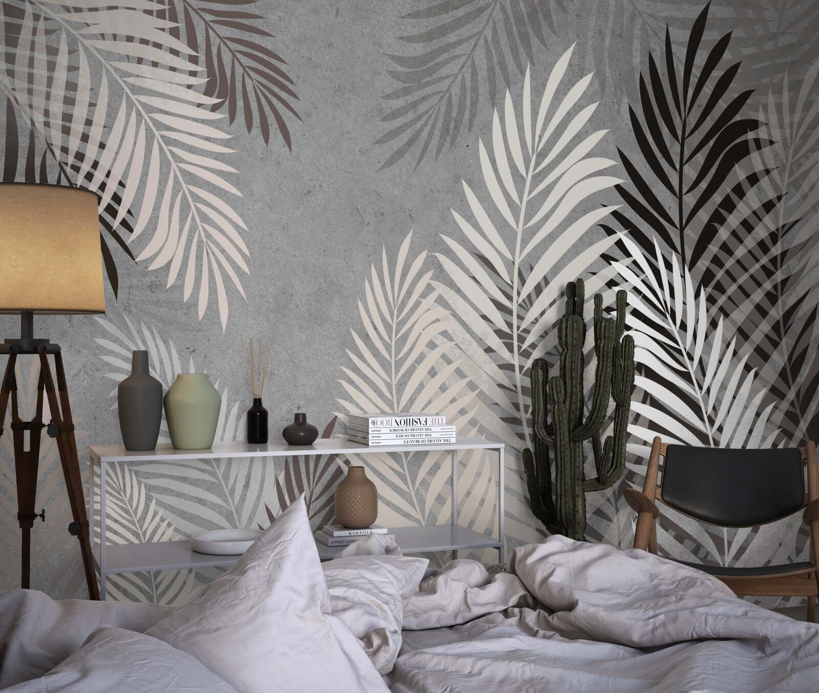 Фотошпалери тропічне листя біле і чорне