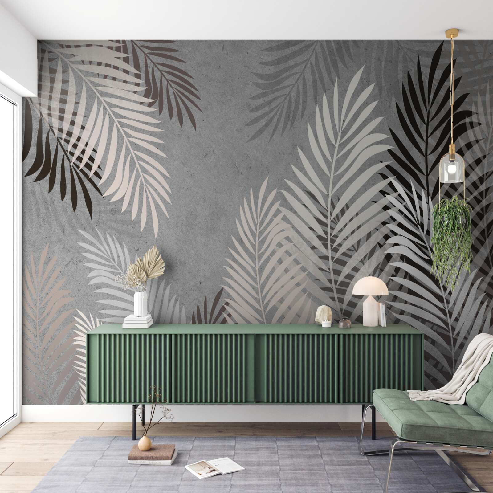 Фотошпалери тропічне листя біле і чорне