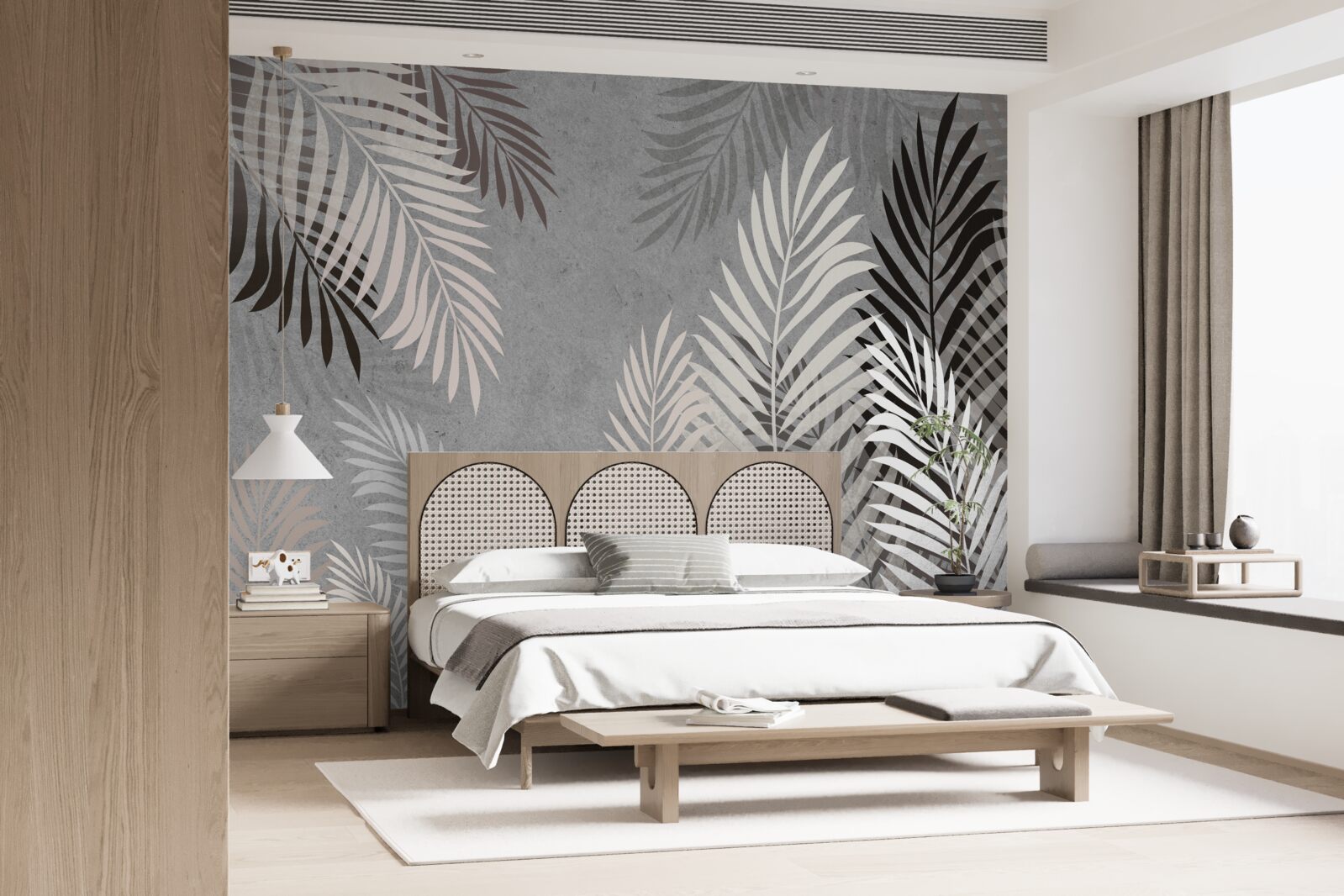 Фотошпалери тропічне листя біле і чорне