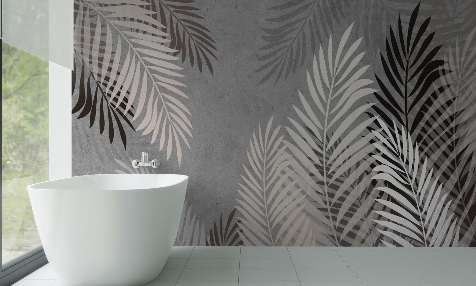 Фотошпалери тропічне листя біле і чорне