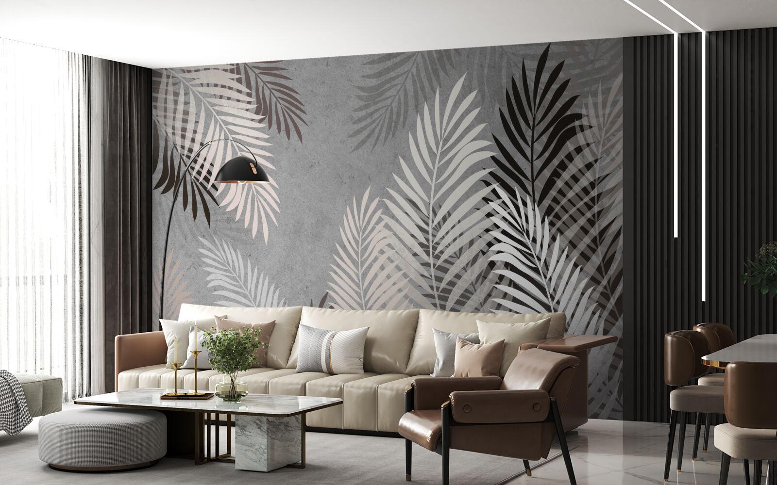 Фотошпалери тропічне листя біле і чорне