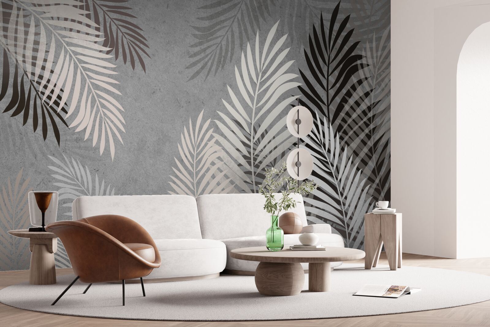 Фотошпалери тропічне листя біле і чорне