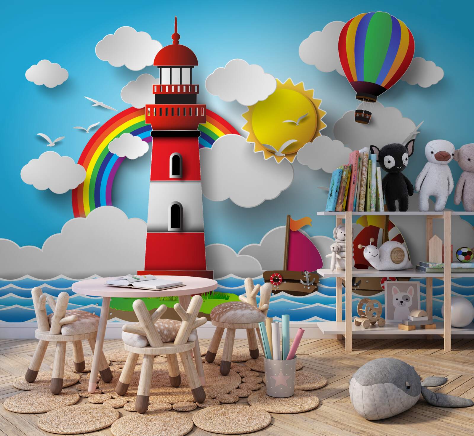 Фотошпалери яскравий маяк освітлює яхти, що пропливають поруч