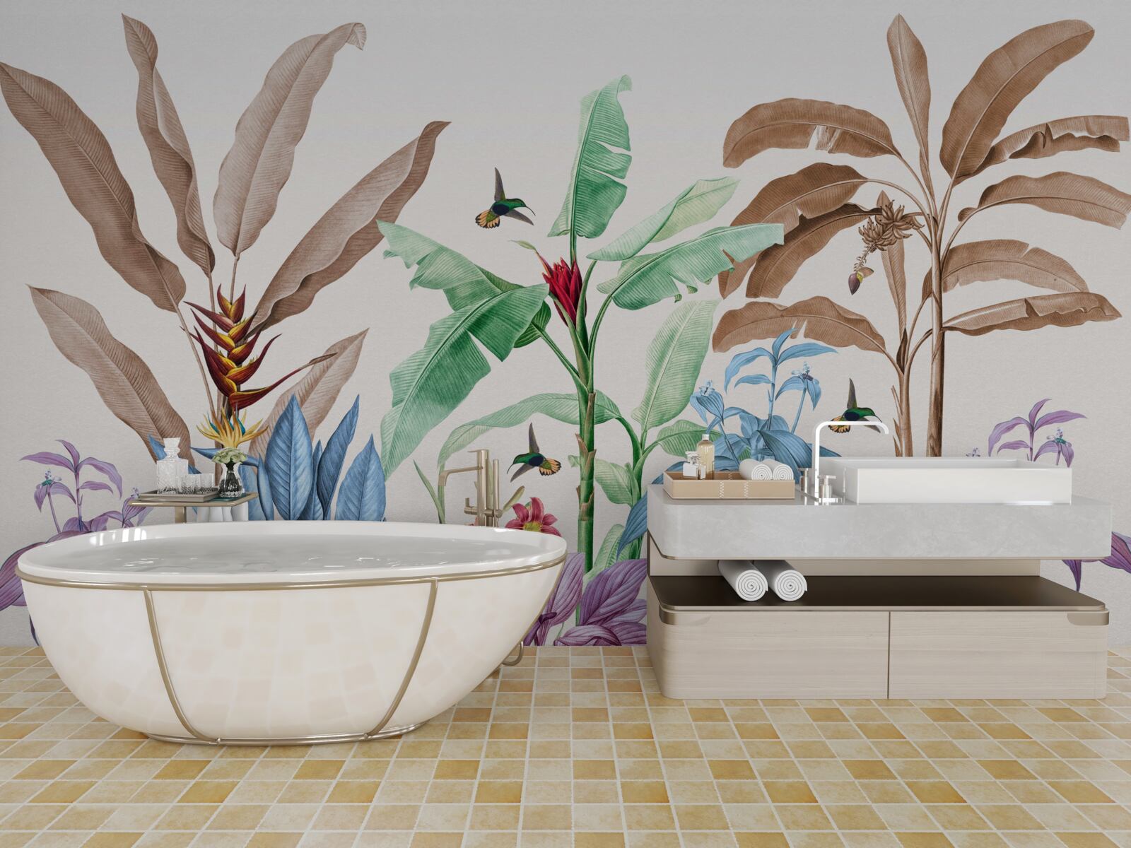 Фотошпалери акварельний тропічний ліс