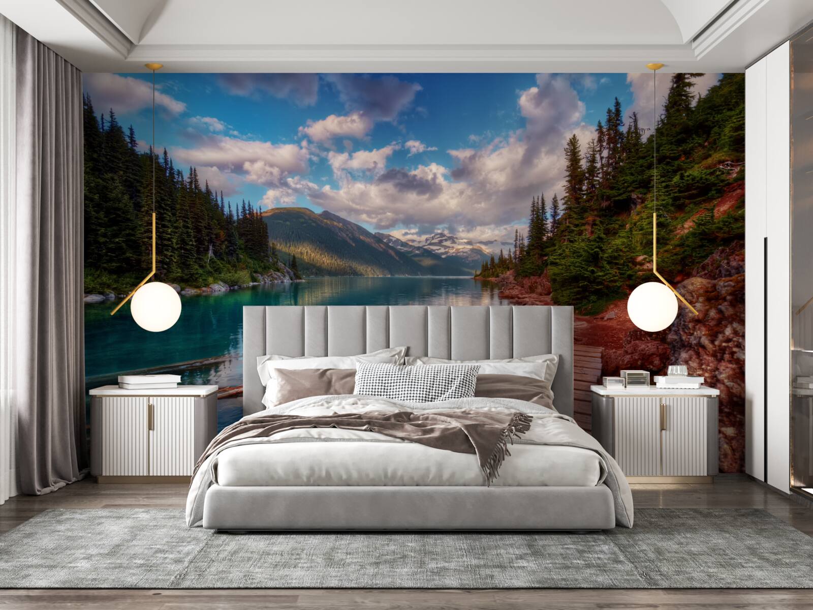 Фотошпалери міст, розташований у лісі біля гірської водойми