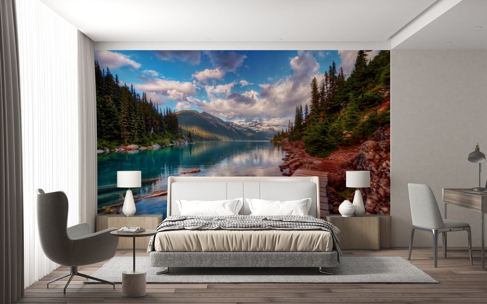 Фотошпалери міст, розташований у лісі біля гірської водойми