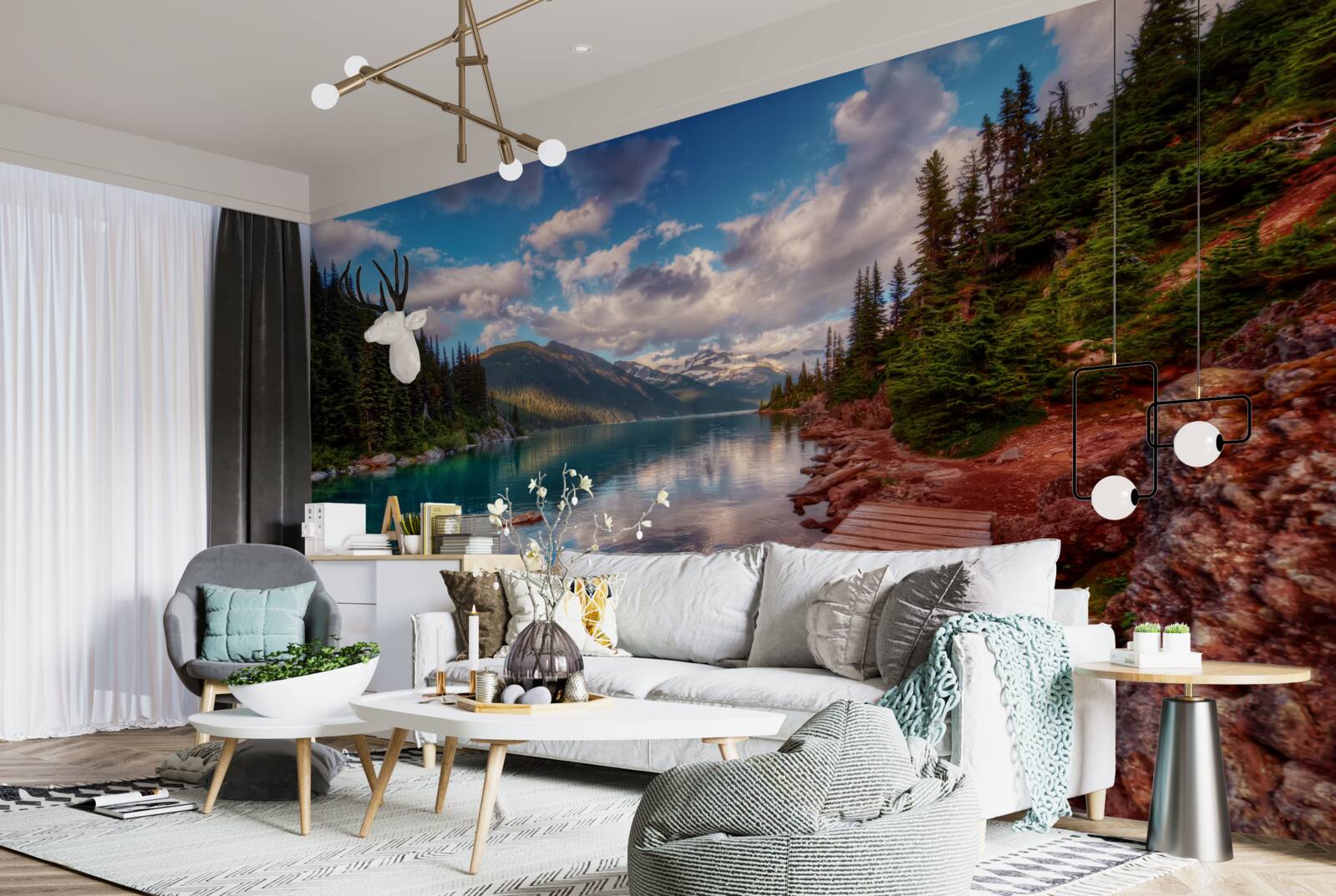 Фотошпалери міст, розташований у лісі біля гірської водойми