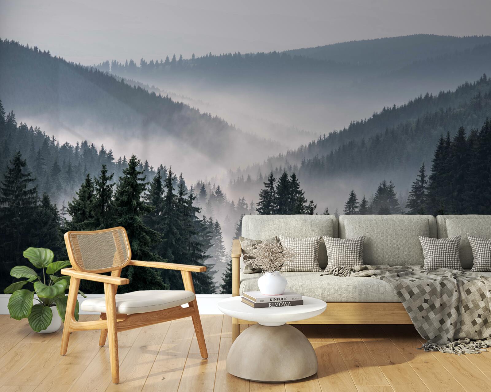 Фотошпалери хвойний гірський ліс ховається під покровом густого туману