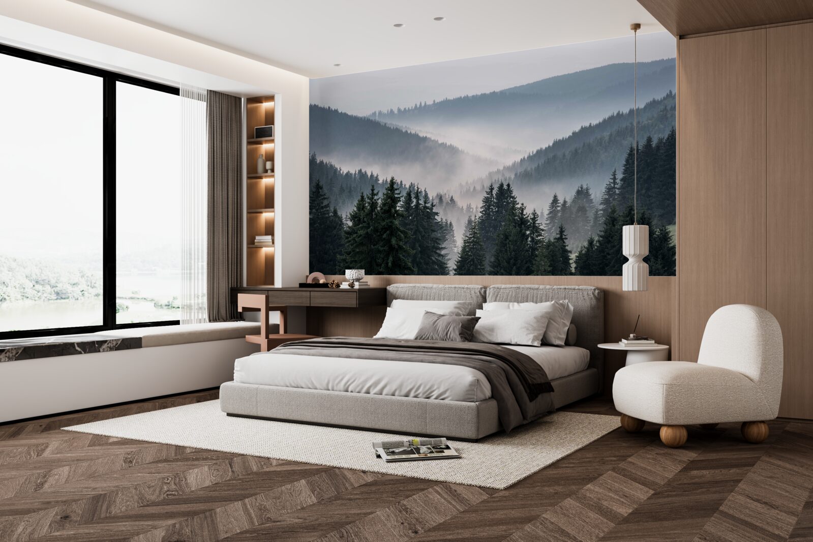 Фотошпалери хвойний гірський ліс ховається під покровом густого туману