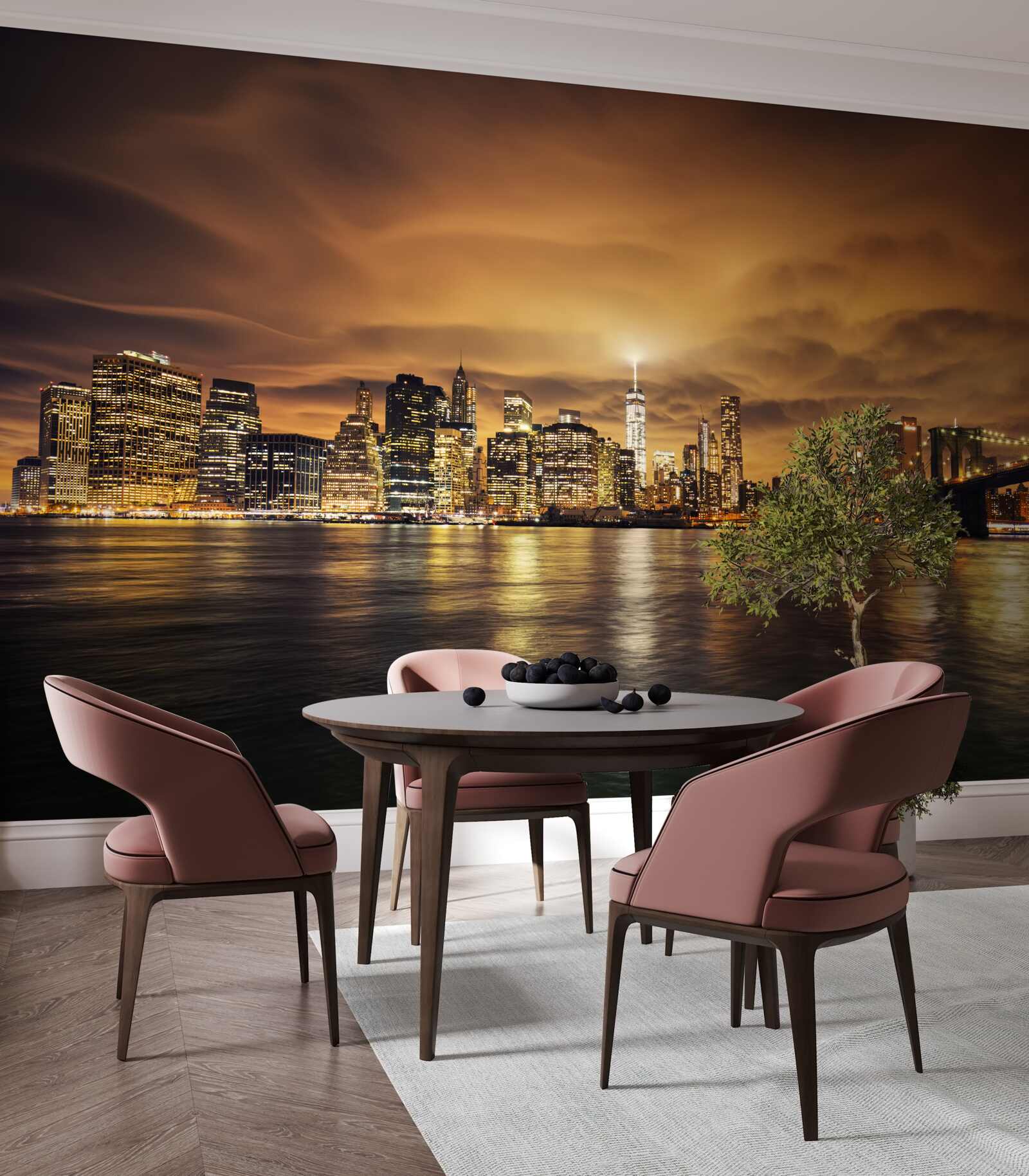 Фотошпалери захід сонця висвітлює сяйво нічних ліхтарів