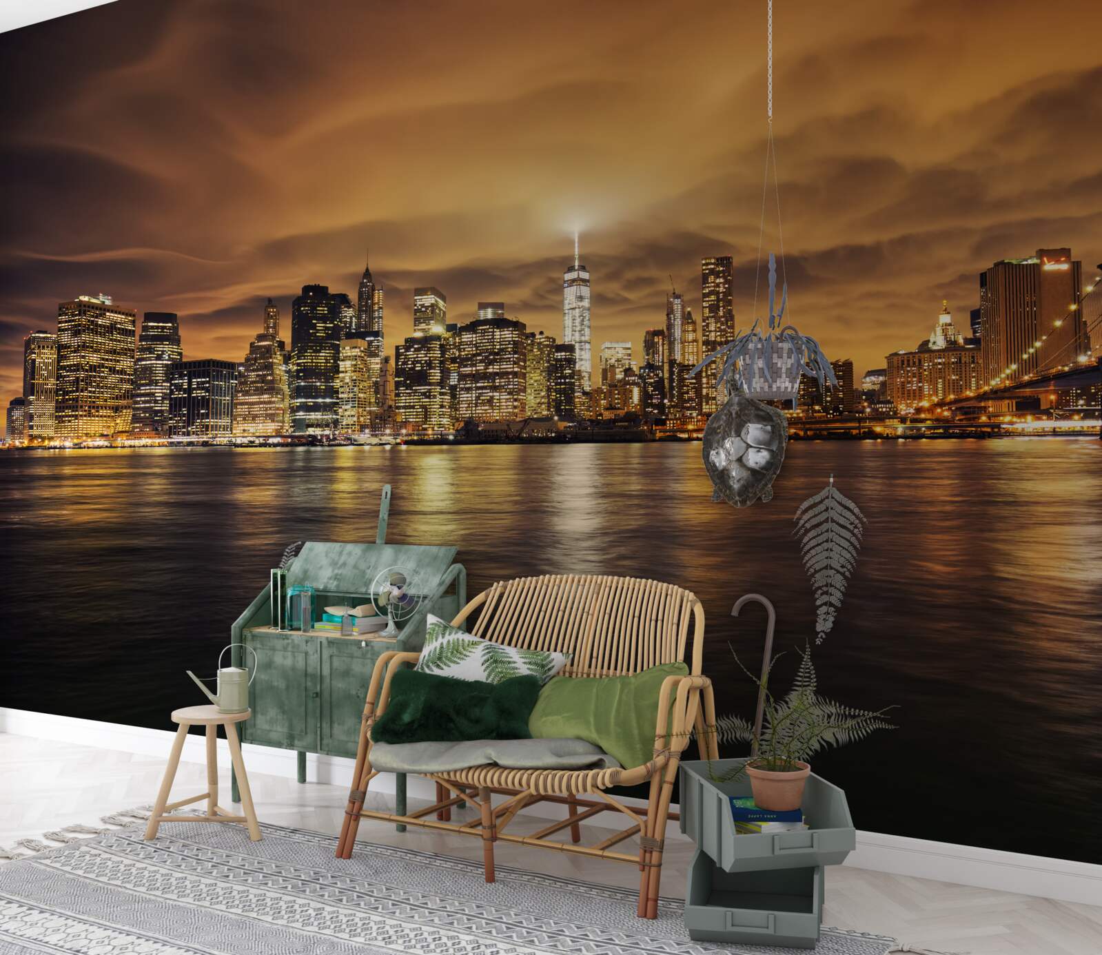 Фотошпалери захід сонця висвітлює сяйво нічних ліхтарів