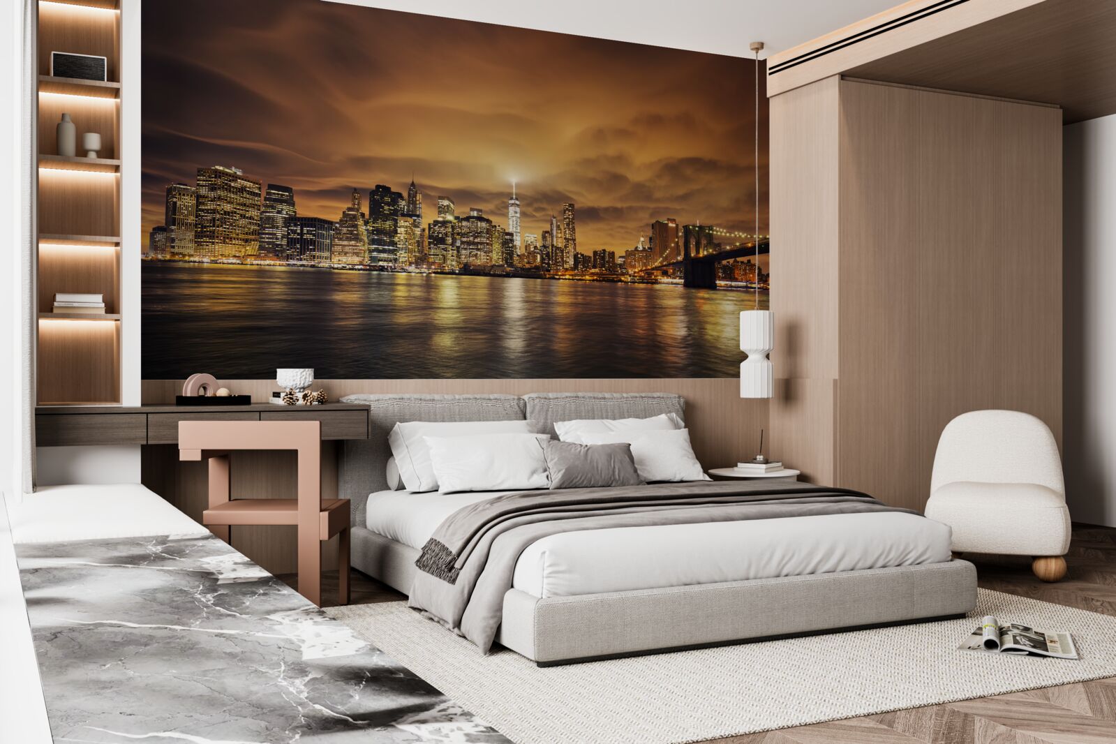 Фотошпалери захід сонця висвітлює сяйво нічних ліхтарів