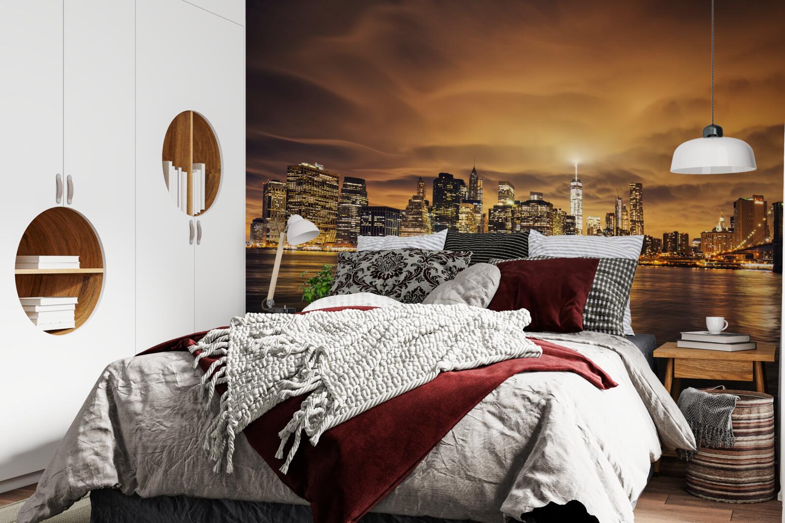 Фотошпалери захід сонця висвітлює сяйво нічних ліхтарів