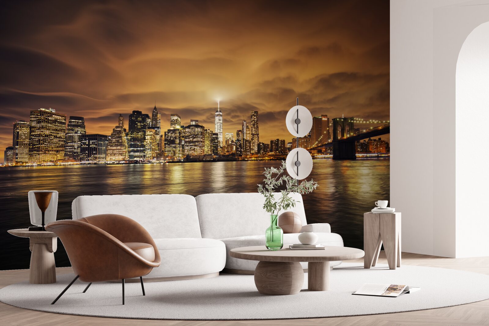 Фотошпалери захід сонця висвітлює сяйво нічних ліхтарів