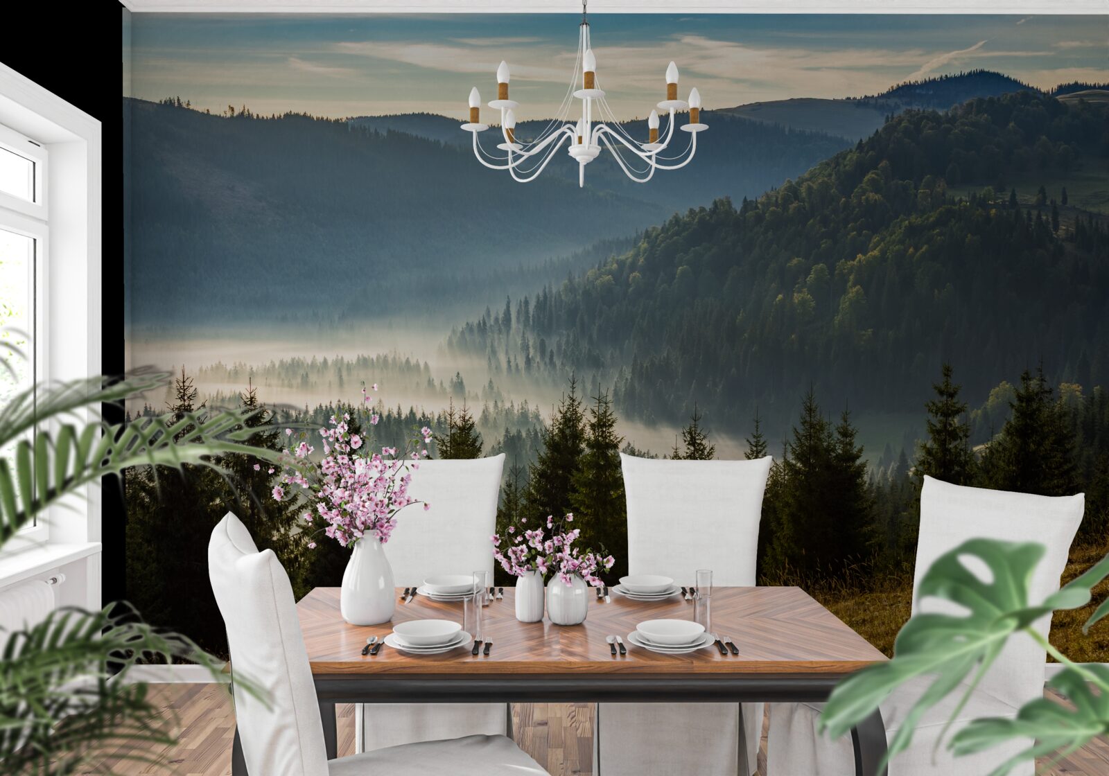 Фотошпалери густий осінній ліс оповитий густим туманом